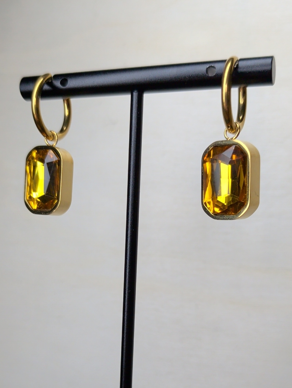 18k GP Amber Cubiz Zirconia Drop Huggie Earrings